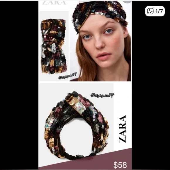 NWT Zara Collection sequin turban headband rainbow multicolor headwrap knot boho - Picture 2 of 5